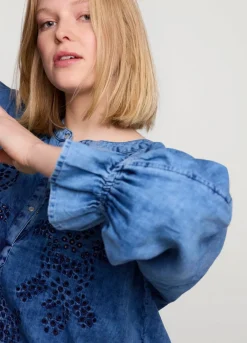 Fashion Summum Blouse With English Embroidery Blue