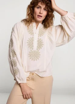 Best Summum Blouse With Gold Embroidery Creme