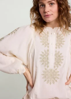 Best Summum Blouse With Gold Embroidery Creme