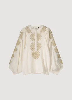 Best Summum Blouse With Gold Embroidery Creme