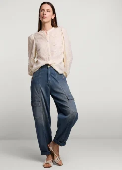 Clearance Summum Blouse With Inlaid Flowers Creme