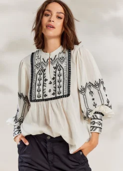 Fashion Summum Contrast Top Creme