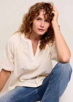 Outlet Summum Cotton-Linen Blouse Creme