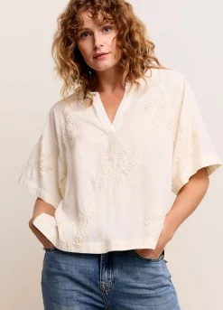 Outlet Summum Cotton-Linen Blouse Creme