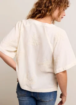 Outlet Summum Cotton-Linen Blouse Creme