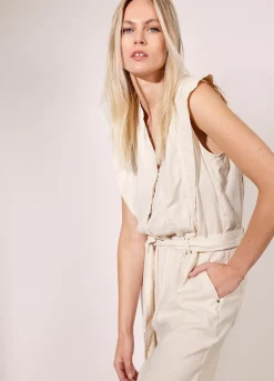 Online Summum Cotton-Linen Jumpsuit Creme