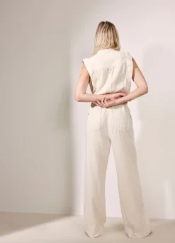 Online Summum Cotton-Linen Jumpsuit Creme