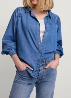 Best Summum Denim Blouse With Buttons Blue