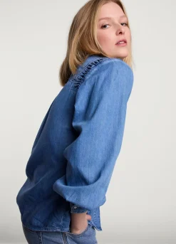 Best Summum Denim Blouse With Buttons Blue