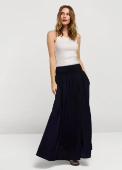 Fashion Summum Drapey Satin Skirt Blue