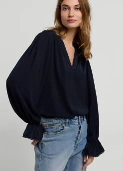 Best Summum Drapey V-Neck Satin Top Blue