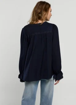 Best Summum Drapey V-Neck Satin Top Blue