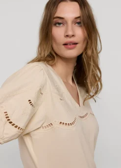 Clearance Summum English Embroidery Jersey Top Creme