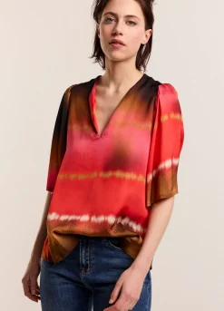 Outlet Summum Faded Top With Butterfly Sleeves Multicolor