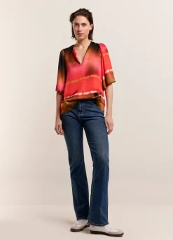 Outlet Summum Faded Top With Butterfly Sleeves Multicolor