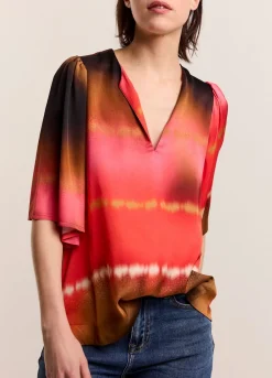 Outlet Summum Faded Top With Butterfly Sleeves Multicolor