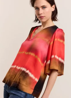 Outlet Summum Faded Top With Butterfly Sleeves Multicolor