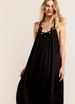 Hot Summum Halter Dress In Viscose Satin Black
