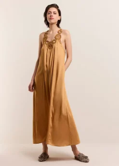Best Summum Halter Dress In Viscose Satin Brown