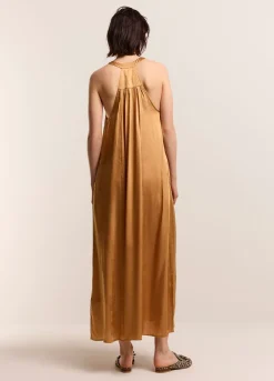 Best Summum Halter Dress In Viscose Satin Brown
