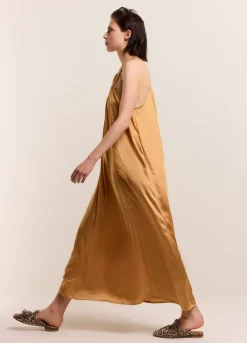 Best Summum Halter Dress In Viscose Satin Brown