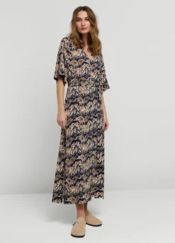 Outlet Summum Ikat Print Dress With Polo Collar Blue