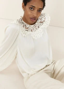 Hot Summum Illusion Top With Lace Neckline Creme