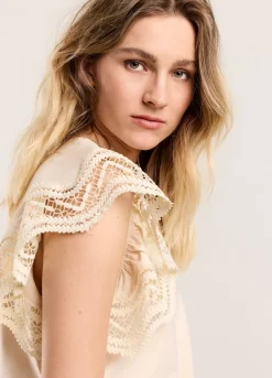 Fashion Summum Jersey Top With Lace Creme