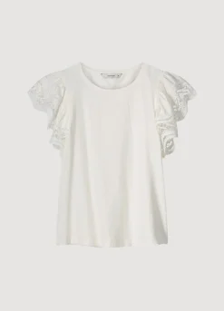 Fashion Summum Jersey Top With Lace Creme