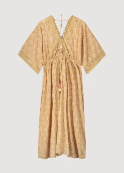 Hot Summum Kimono Dress With Shimmering Piping Brown