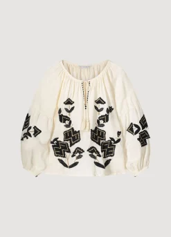 Outlet Summum Linen Blend Blouse Creme