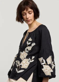 Clearance Summum Linen-Blend Blouse Black