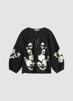 Clearance Summum Linen-Blend Blouse Black
