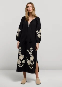 Fashion Summum Long Dress With Embroidery Black