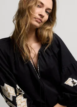 Fashion Summum Long Dress With Embroidery Black