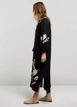 Fashion Summum Long Dress With Embroidery Black