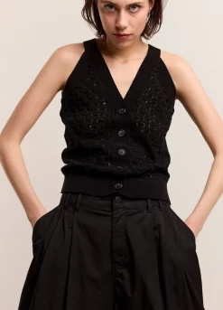 Hot Summum Open-Knit Halter Top Black