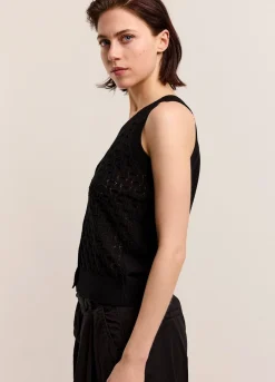 Hot Summum Open-Knit Halter Top Black