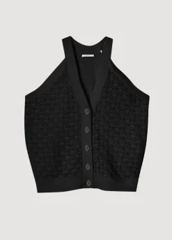 Hot Summum Open-Knit Halter Top Black