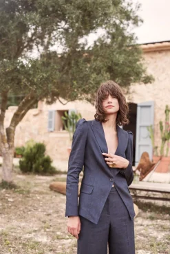 Fashion Summum Puffed Sleeve Blazer Blue