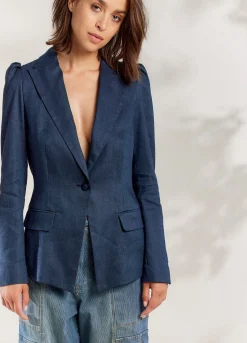 Fashion Summum Puffed Sleeve Blazer Blue