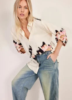 Outlet Summum Relaxed Blouse With Print Creme