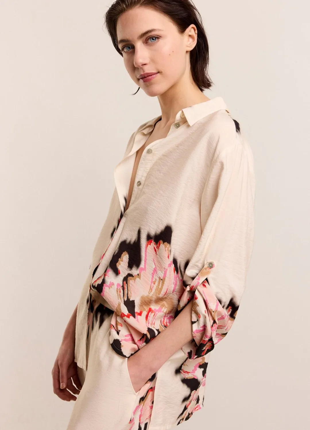 Outlet Summum Relaxed Blouse With Print Creme