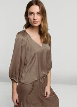 Clearance Summum Satin V-Neck Top Grey