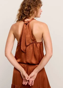 Fashion Summum Shiny Halter Singlet Brown