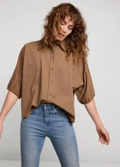 Outlet Summum Shiny Shirt Blouse Brown