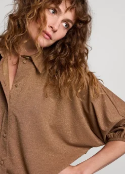 Outlet Summum Shiny Shirt Blouse Brown