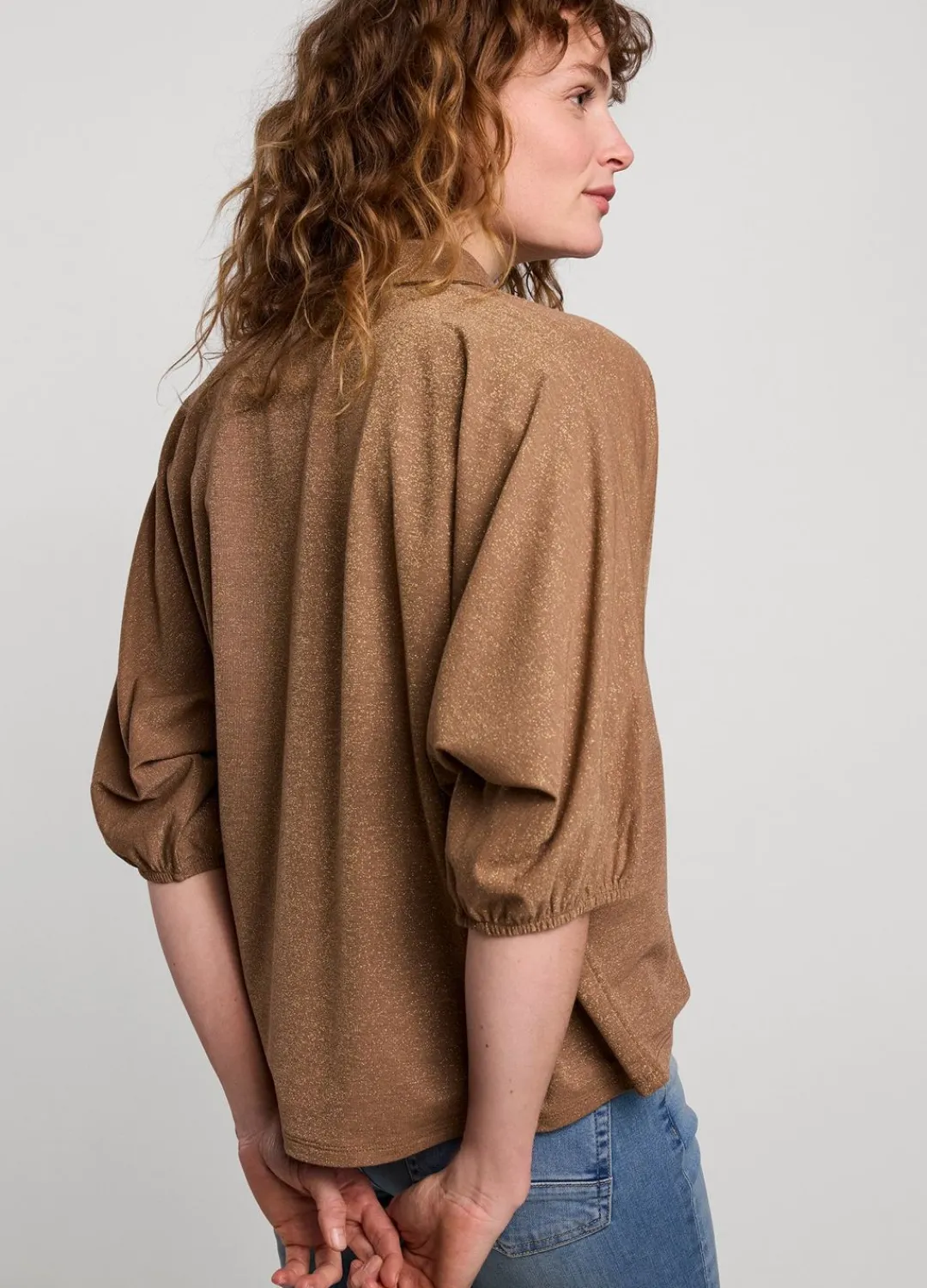 Outlet Summum Shiny Shirt Blouse Brown