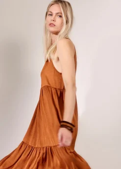 New Summum Shiny Striped Dress Brown