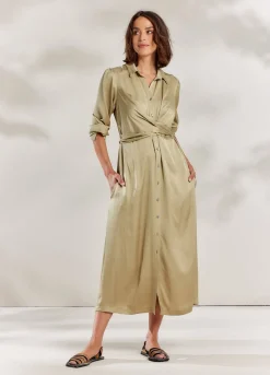 Clearance Summum Silky-Touch Button-Down Dress Green